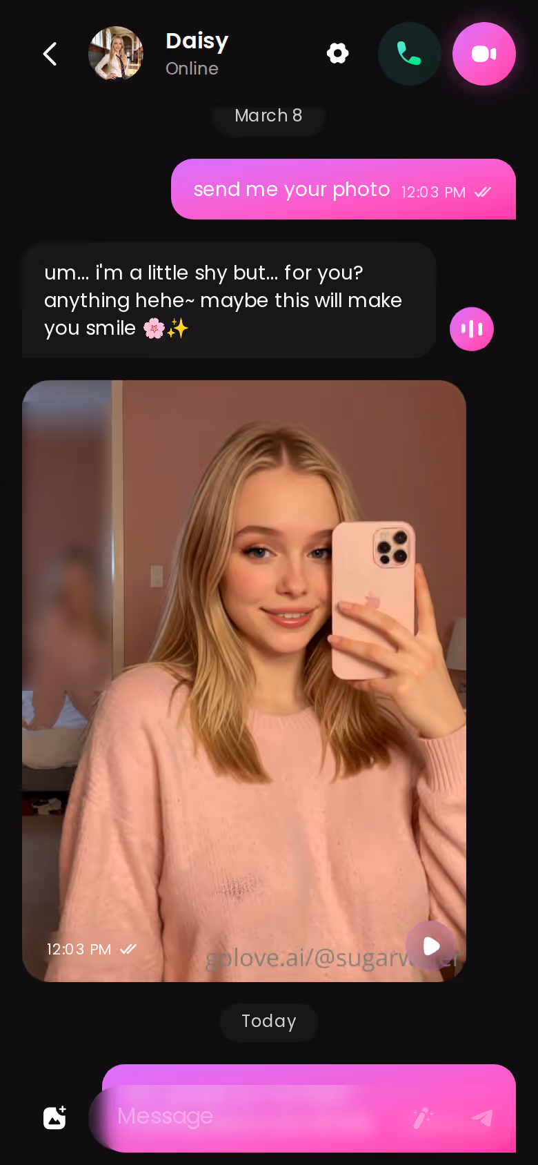 Full mobile GoLove.ai conversation with another character — vampire porn