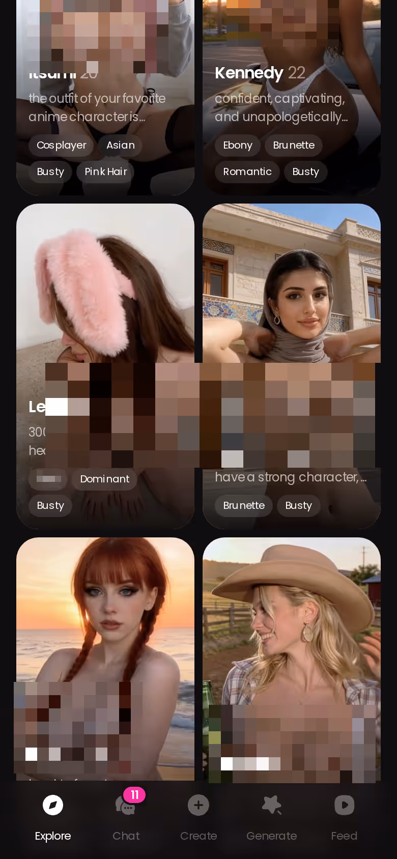 Browsing GoLove's realistic characters on mobile Explore, where the series cast have their own profiles outside the show