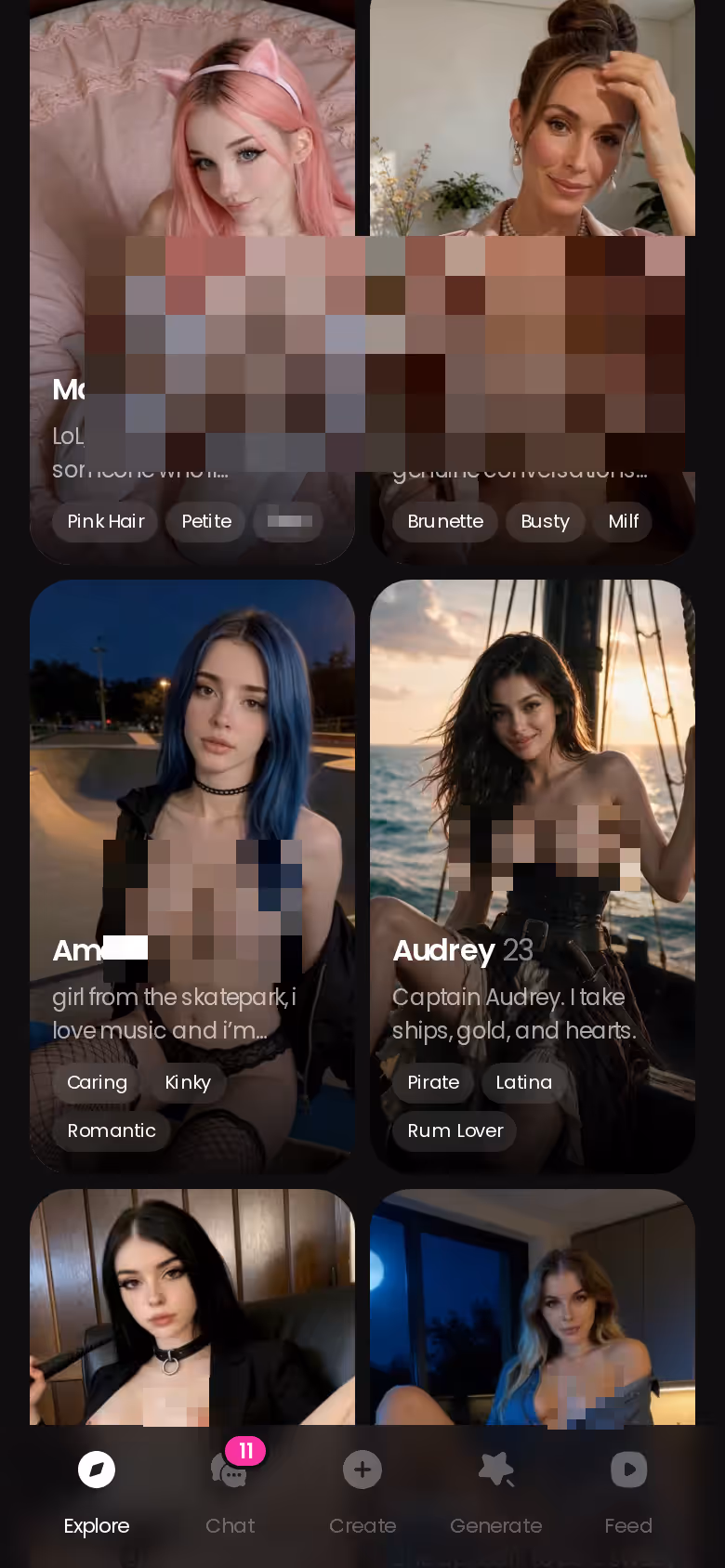 GoLove Explore screen on mobile showing realistic characters, including Series stars